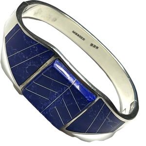 Vintage Blue Lapis Lazuli ZUNI Sterling silver 925 bangle bracelet orante inlay